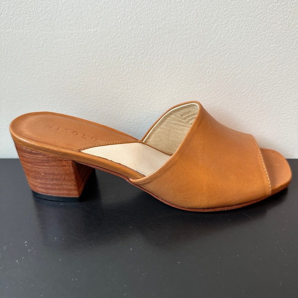 Nisolo Women Tan Leather Block Heel Elizabeth Sandals Open Toe Mules Size 5 - Picture 4 of 6